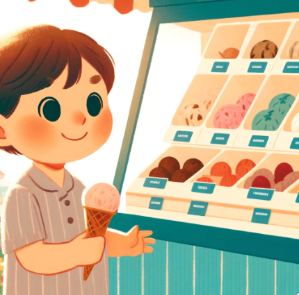 Et barn, der vælger is ved en iskiosk